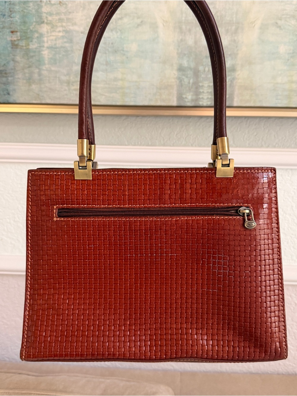 Conte di Cavour Vintage Italian Woven Leather Satchel Bag | Vera Pelle Brown - Picture 13 of 13